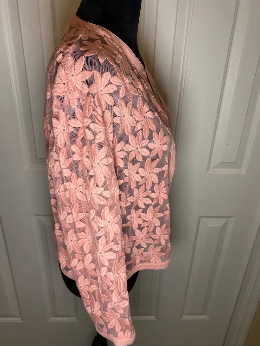 Anne Klein Women’s Pink PEACHY Floral Lace Open-Front Jacket Size 16 NWT - Picture 4 of 10